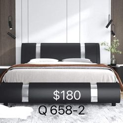 Queen size Upholstered Modern Bed with Iron Pieces Decor and Adjustable Headboard (658-2)