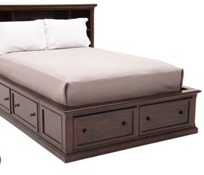 Dark Wood Storage Bed with Bookcase Headboard and Computer desk/hutch