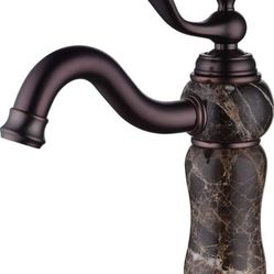 (New in Box) 
LANC Luxury Stone Bathroom Faucet European All Copper and Natural Marble Emperador Basin Faucet Hot and Cold Mixer Tap Venetian Bronze C