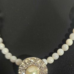 PEARL MEETS BEAD CZ CRYSTAL ACCENT FOR A UNIQUE DESIGNER ORIGINA CHOKER NECKLACE