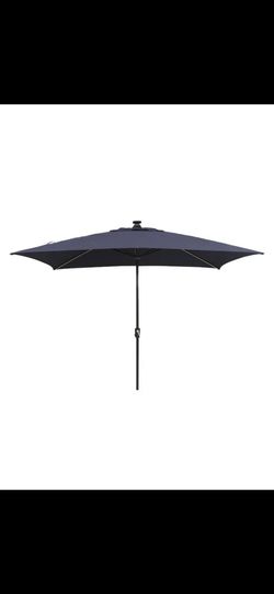Allen + Roth 7ft by 10.5-ft Aluminum Navy No-tilt Market Patio Umbrella with Lights