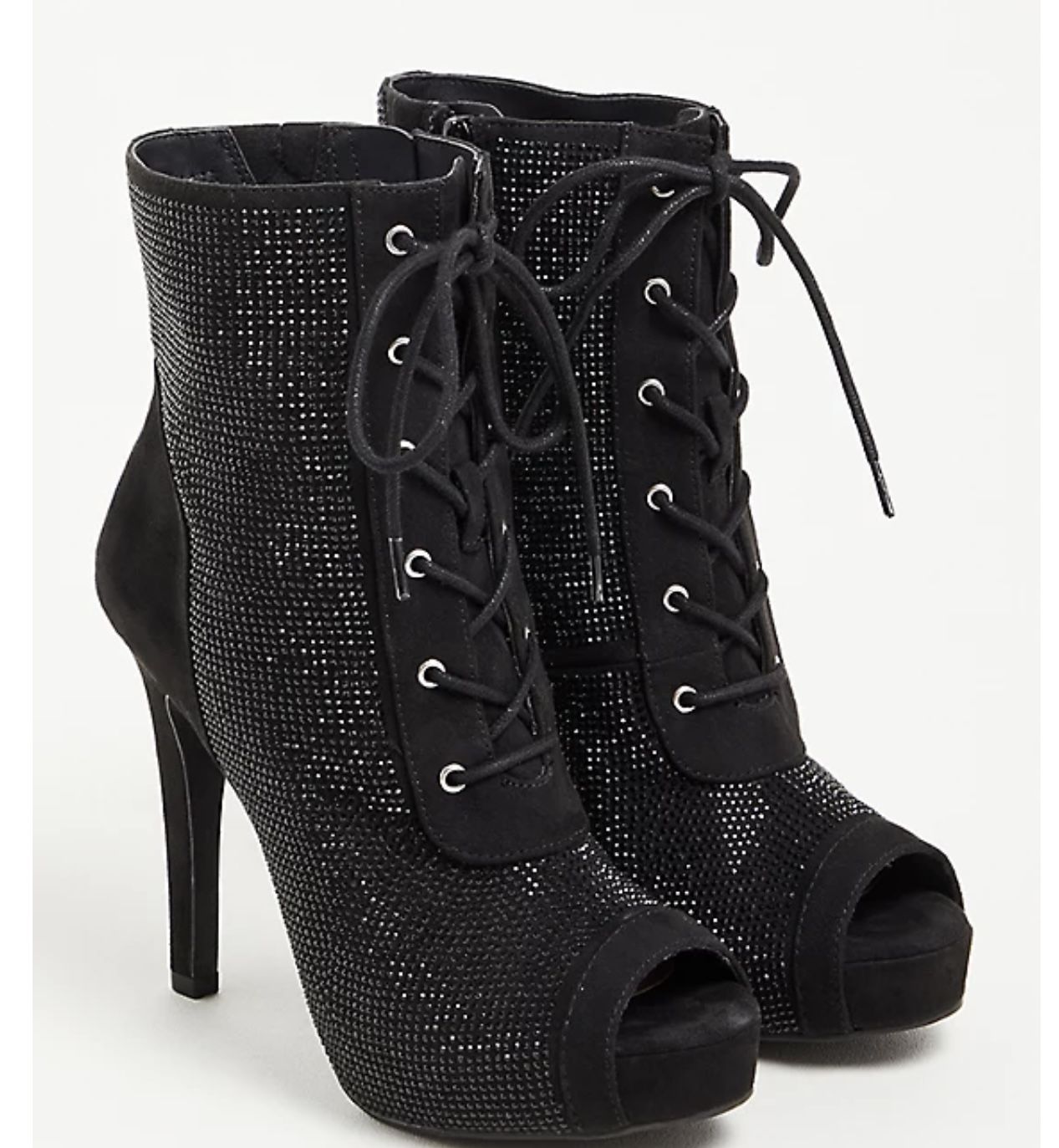 POINTED HEEL LACEUP BOOTIE - RHINESTONE BLACK (WW)