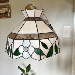 Vintage Tiffany-Style Pink Floral Stained Glass Pendent chandelier. ( price is firm) 