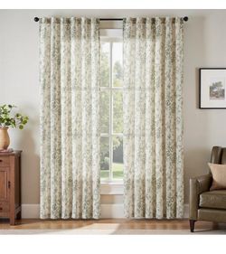 New Farmhouse Linen Blend Floral Curtains 50X84 inch Sage Green 2 panels rod pocket Inch Length