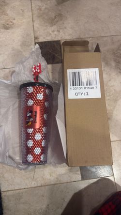 NEW‼️Disneyland Starbucks 2024 Minnie  Spotted Red Studded Tumbler w/ bow straw cover