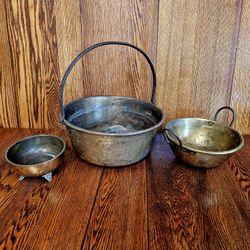 Antique Brass Bowl and Pot