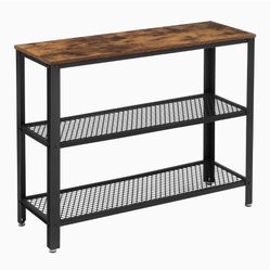 Industrial Console Table, Hallway Table with 2 Mesh Shelves, Side Table and Sideboard, Living Room, Corridor, 40 x 13.8 x 31.5 Inches, Narrow, Steel, 