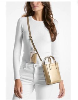 Michael Kors Gold Vincent Extra-Small Metallic Crossbody Bag With Logo Card FIRM