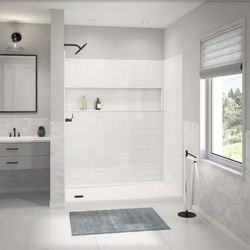 NexTile 60 in. W x 30 in. D x 74 in. H Four-Piece Direct-to-Stud Composite Alcove Subway Tile Shower Wall Kit in White