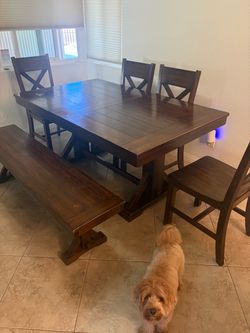 Farmhouse Dining Table Set with Chairs and Bench
