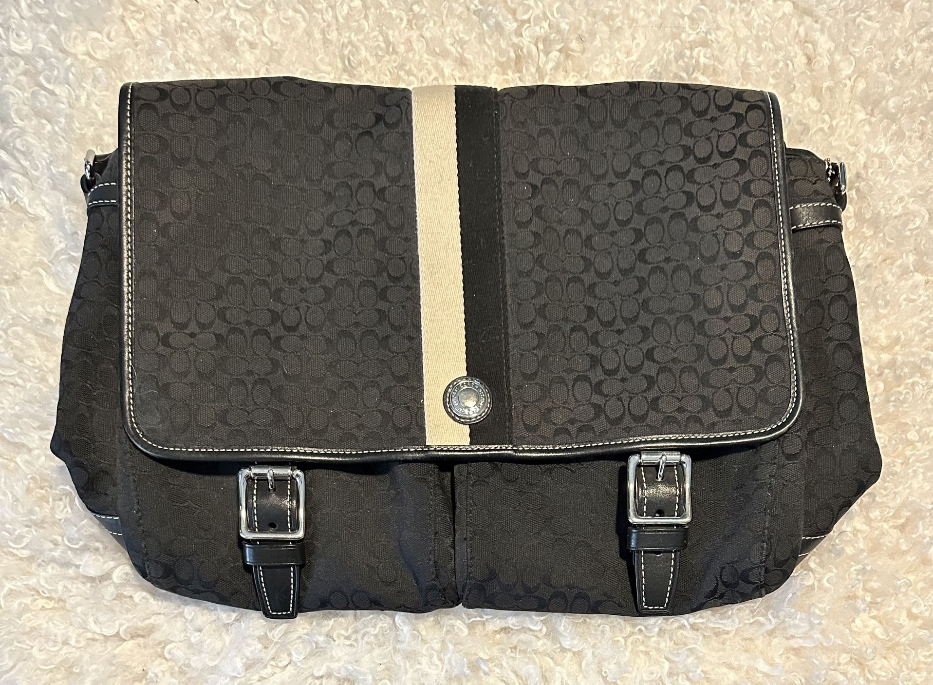 Coach Signature Stripe Voyager Messenger Bag XL Black