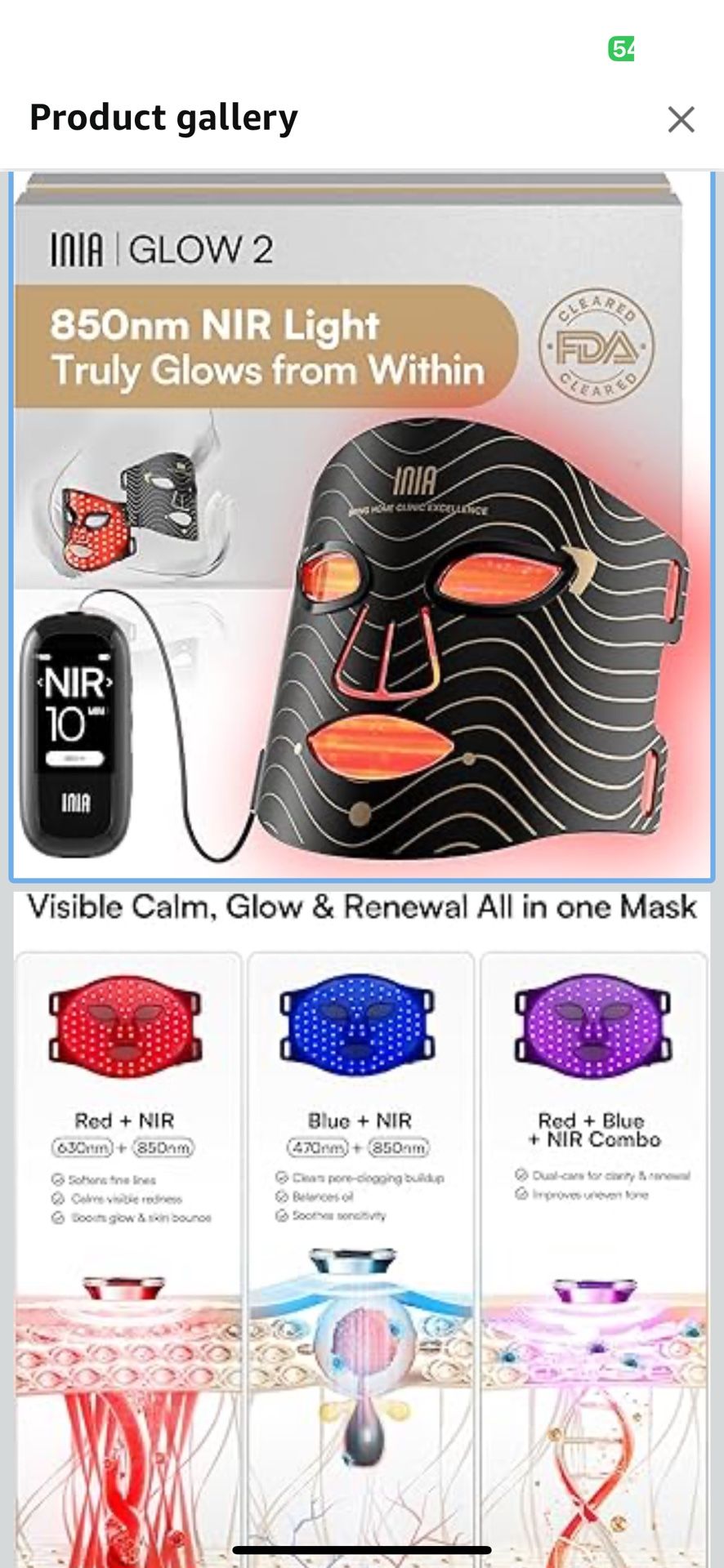 INIA Red Light Therapy Mask for Face – 4 Light Modes with 850nm NIR, Red & Blue LED Light Therapy, 2600mAh Rechargeable LED Face Mask for Radiant Glow