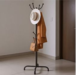 72” Freestanding Coat Rack Stand 14 Hooks Brown Metal Entryway Organizer