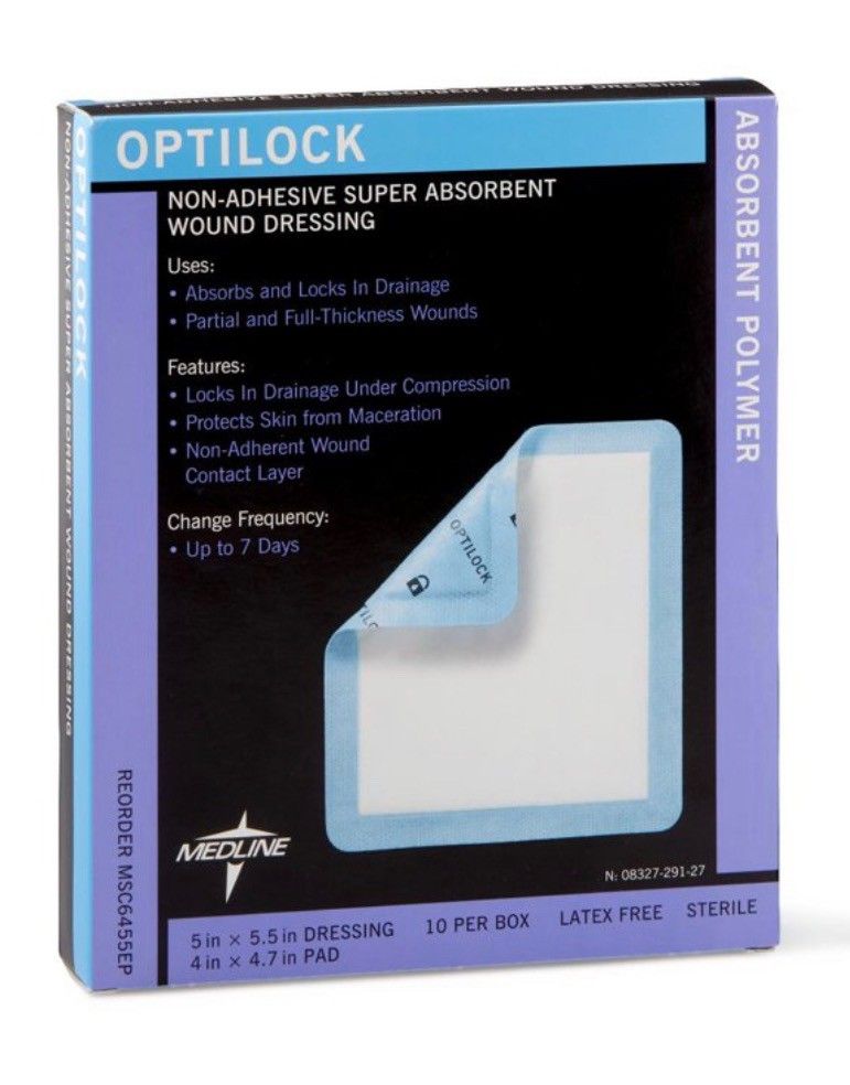 Medline OptiLock Nonadhesive Super Absorbent Wound Dressings, 5" x 5.5", 3 Box Lot