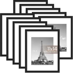 11x14 Picture Frame Set of 10, Display Pictures 8x10 with Mat or 11x14 Without, Multi Photo Frames