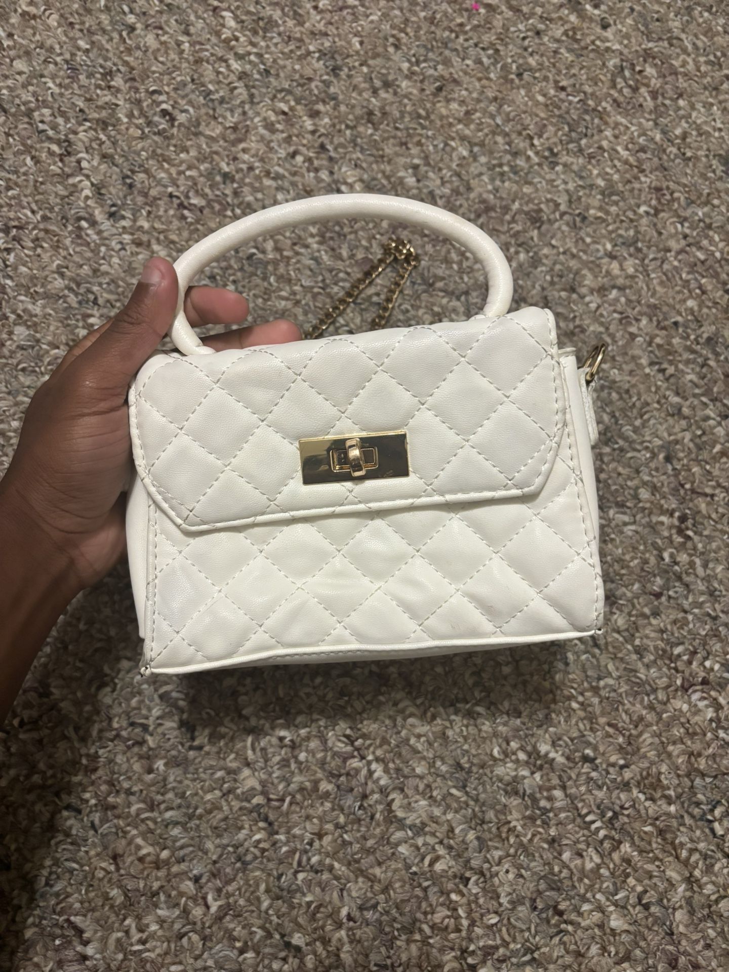 White Quilted Mini Bag with Gold Chain