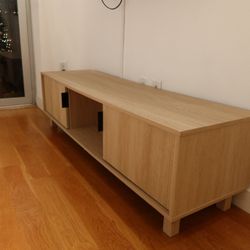TV Stand with 2 closed drawers and 1 open middle section ($220 retail link below)