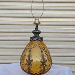 Mid Century Hand Blown Amber Glass Lamp