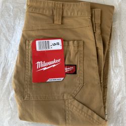 Milwaukee Men's 32 in. x 32 in. Khaki Cotton/Polyester/Spandex Flex Work Pants with 6 Pockets