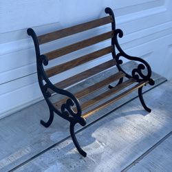 Vintage 14” Scrolled Wrought Iron & Slatted Wood Mini/Doll Porch Bench Decor