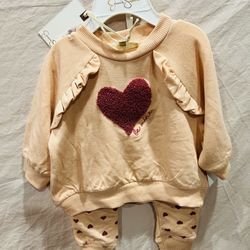 Brand New Jessica Simpson Hearts Baby Girl 3/6 Month 2 Piece Sweatshirt And Sweatpants 