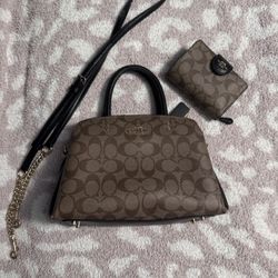 Coach Signature Brown With Matching Wallet