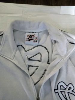 Vintage Fubu 05 Fleece Jacket Grey with black stripes on the sleeve