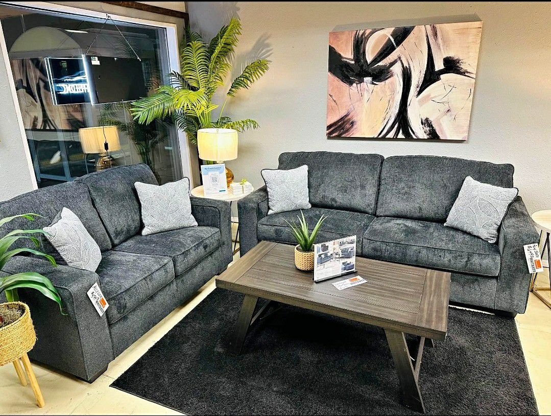 Altari Slate Dark Gray Sofa And Loveseat Living Room Set  