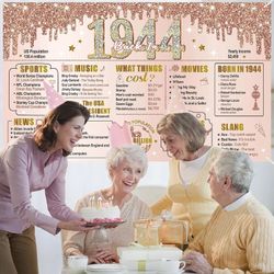 Turypaty 80th Birthday Decorations for Women Back in 1944 Banner, Pink Rose Gold