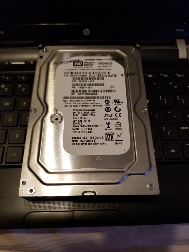 3.5in Western Digital Hard Drive 320GB | For desktop replacement | Spares # 484054-001 | WD3200AAJS| NTFS FORMATTED | READY FOR NEW COMPUTER.