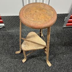 Vintage Metal Stool With Fold Out Step Plant Stand Rustic Decor
