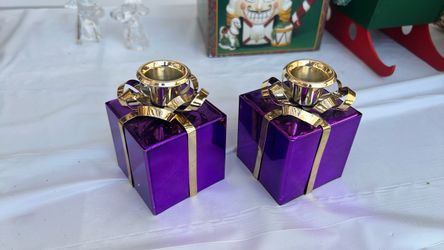 Purple Gift Box Taper Candle Holders Set of 2