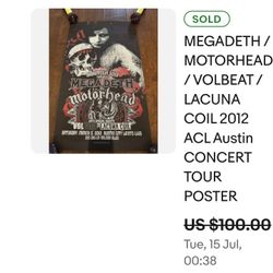Megadeath Motorhead 2012 Concert Tour Poster