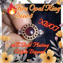 Fire/Black Opal Ring Size8 NWT 14k Pltd