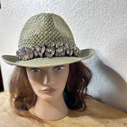 OLIVE GREEN STRAW HAT FEDORA $17.00