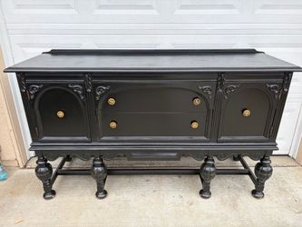 Antique Black Buffet Sideboard with Gold Hardware