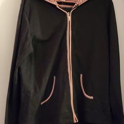JM Collection Soft Zippered Light Jacket With Striped Hood - M