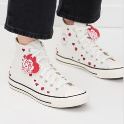 New White Converse- Red Hearts And Roses 