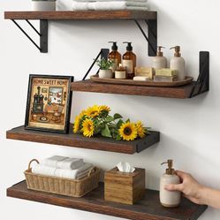 BAYKA Wall Shelves for Bedroom Decor, Floating Shelves for Wall Living Room Kitchen Storage, Mounted Rustic Wood Floating Shelves for Kids Books, Corn