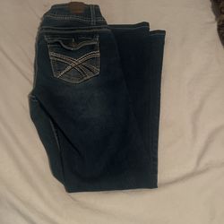 Dark Blue Low Rise Jeans With Design On Back pockets