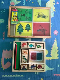 Melissa & Doug Jumbo Stencil Box and Dinosaur Stamp Set