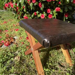 Real Leather and Wood stool