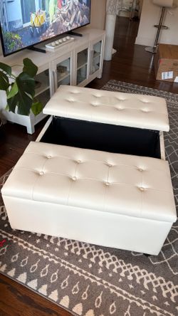 Brand new off white leather ottoman with storage