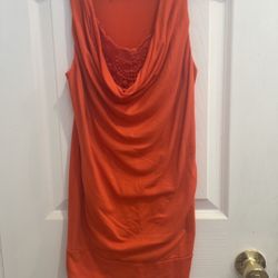 F.A.N.G orange banded tank blouse with knit pattern neckline size small