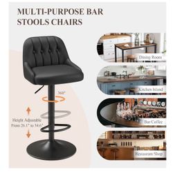 Adjustable Swivel Bar Stools PU Leather Upholstered Counter Height Chairs (2)