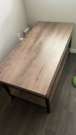 Rustic Industrial Coffee Table with Lower Storage Shelf – Wood & Metal Frame