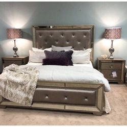 ZGALERIA King Bed Frame With Mattress And 2 Night Stand With Drawers 