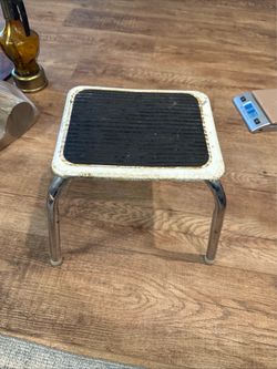 Vintage Metal Step Stool Kitchen Utility Stool Retro White Black 8x10x10