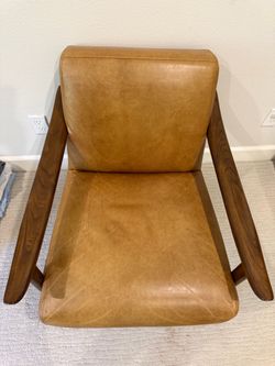 West Elm mid century leather show wood chair