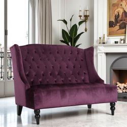 NEW 50.25 in. Purple Solid Pine Frame Velvet 2-Seats Button-Tufted Loveseat with 2-Wingbacks.